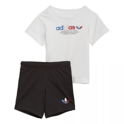 ADIDAS ORIGINALS ADICOLOR SHORTS AND TEE SET WHITE / BLACK