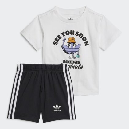 TREFOIL SHORTS AND T-SHIRT SET WHITE / BLACK