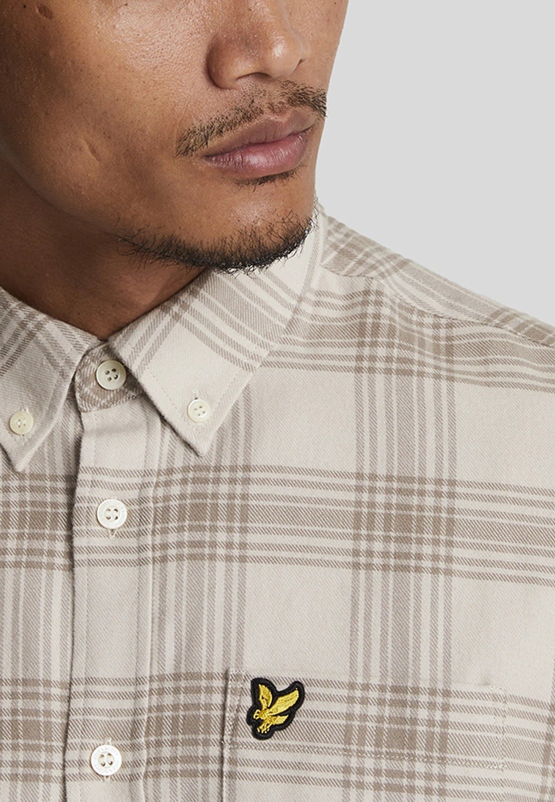 TONAL CHECK FLANNEL SHIRT LIGHT MIST/ HERITAGE TAUPE – Image 5